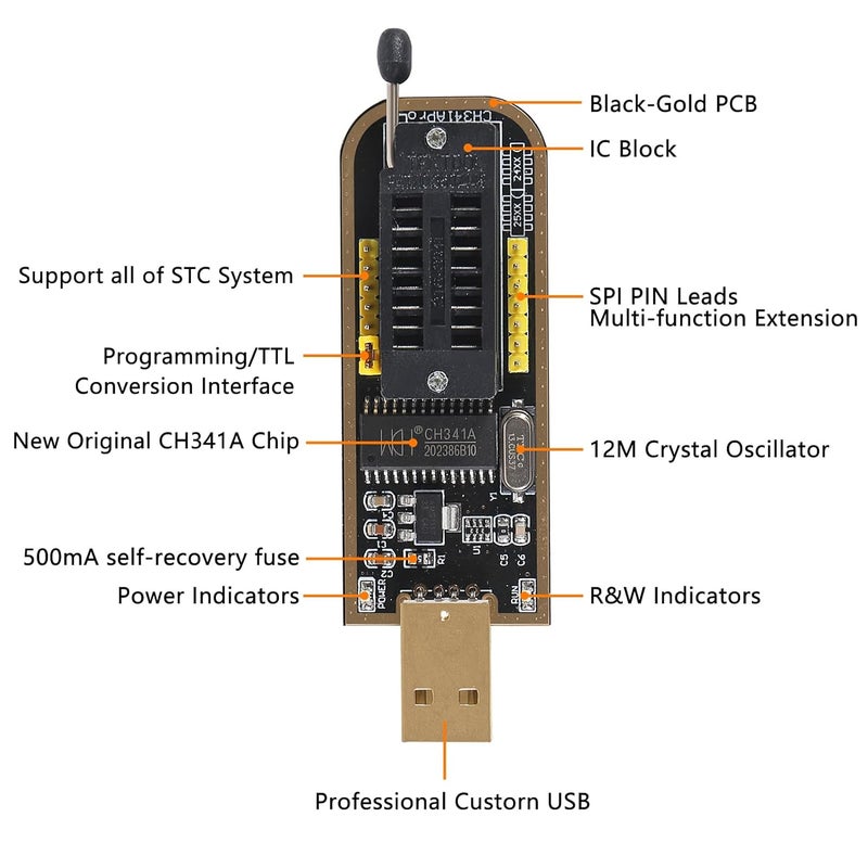 XIITIA SOP8/SOIC8 Test Clip and CH341A USB Programmer Flash 24 25 EEPROM BIOS Writer SPI USB to TTL - Image 3